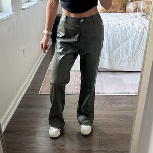 Crescent Green Leather Pants